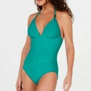 Calvin Klein Shirred Sides 1 Piece Swimwear Halter Size 14